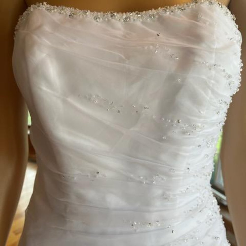 Michaelangelo White Organza Beaded Strapless Wedding Dress Bridal Gown Size 4